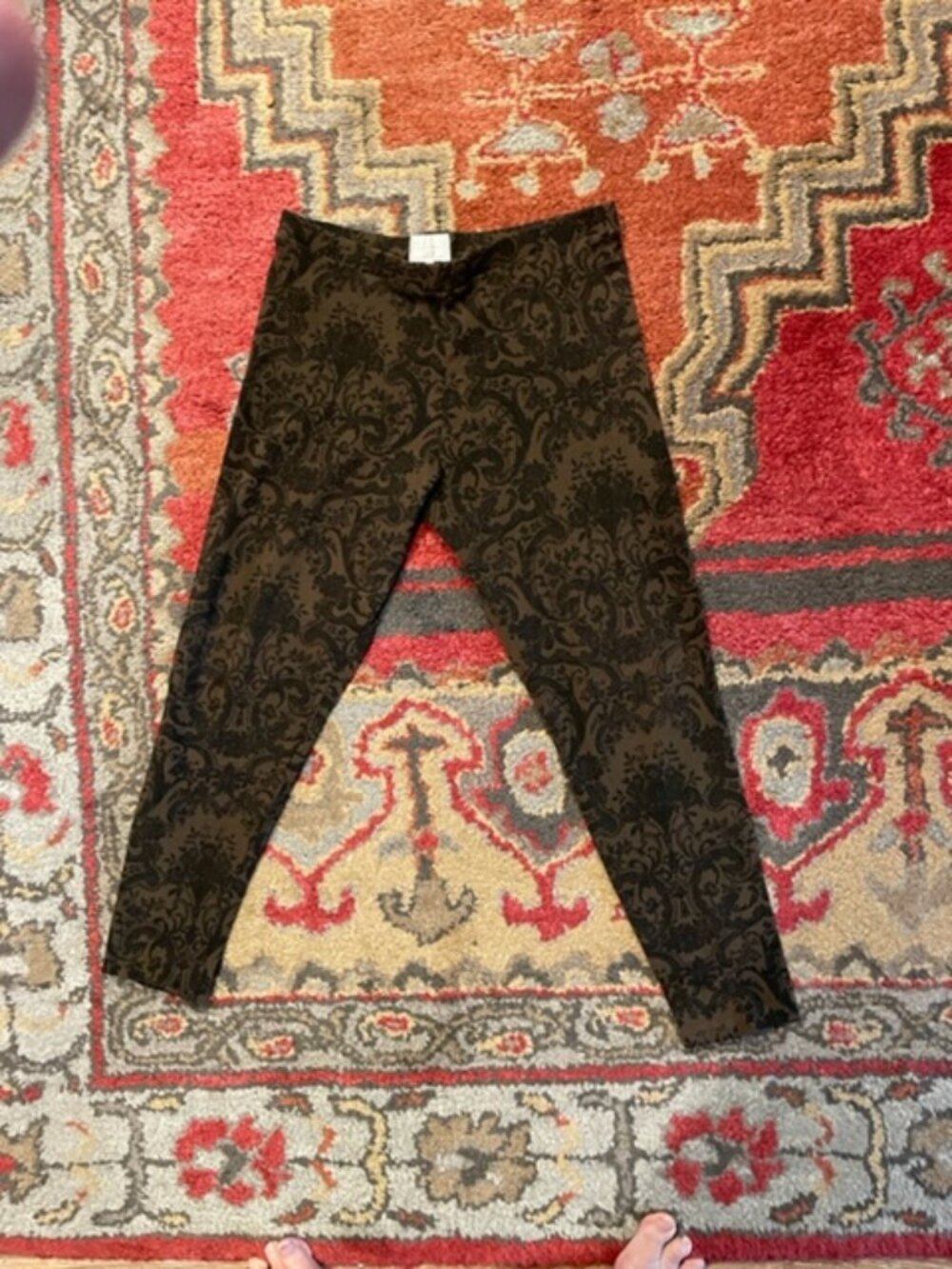 Moda Intl leggings, 90s, L, exc. condition, rare design brown/black